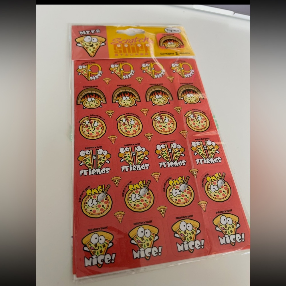 Pizza Scratch-and-Sniff Stickers – 2 Sheets (Package Open)